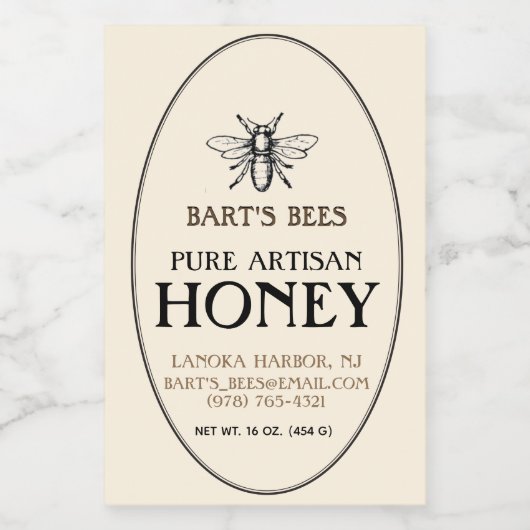 Honey Heraldic Bee Oval Border Food Sticker Lebensmitteletikett (Einzelnes Label)