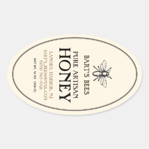 Honey Heraldic Bee Oval Border Sticker