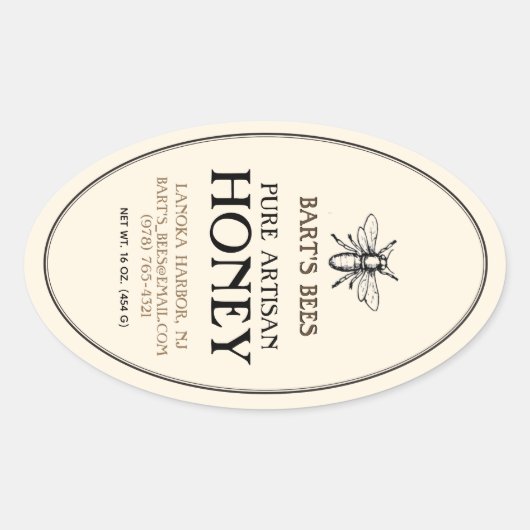 Honey Heraldic Bee Oval Border Sticker (Vorderseite)