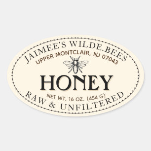 Honey Heraldic Bee Oval Dotter Border Sticker