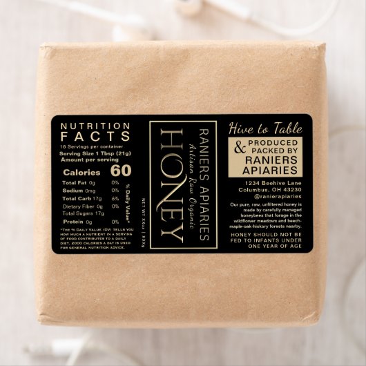 Honey Hex 3-Panel-Nährwertdaten und Säugling-Warnu (Insitu)