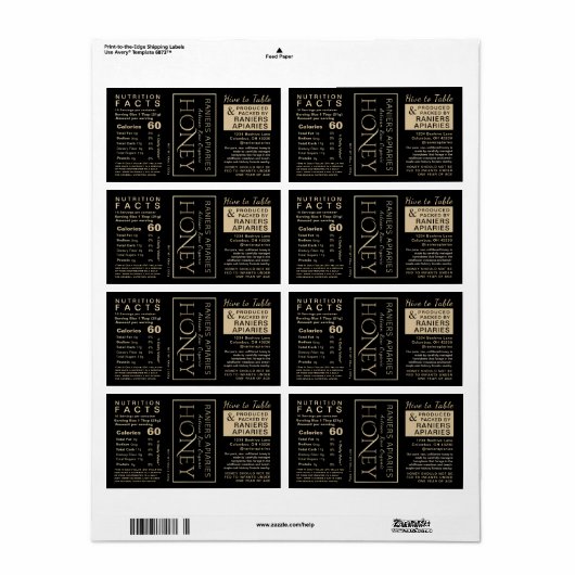 Honey Hex 3-Panel-Nährwertdaten und Säugling-Warnu (Vorne)