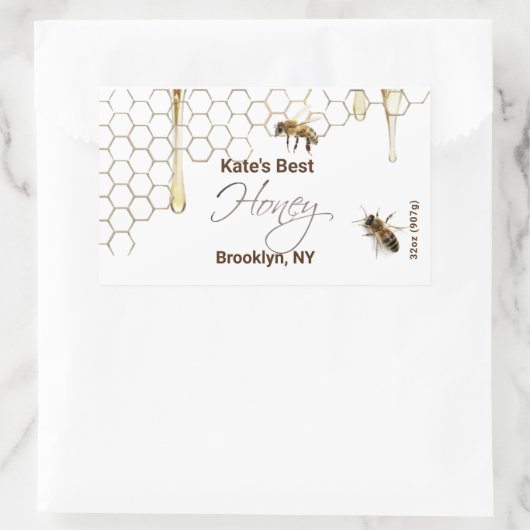 Honey Hexagon Jar Label mit Honigwabe und Bienen Rechteckiger Aufkleber (Tasche)