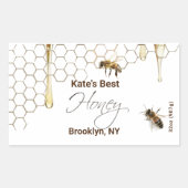 Honey Hexagon Jar Label mit Honigwabe und Bienen Rechteckiger Aufkleber (Vorderseite)