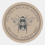Honey Individuelle Name Deep Brown Bee Label Runder Aufkleber (Vorderseite)