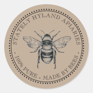 Honey Individuelle Name Deep Brown Bee Label Runder Aufkleber