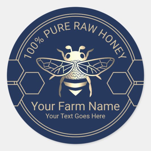 Honey Jar Bee Honey Apiary Beekeeper Navy & Gold Runder Aufkleber (Vorderseite)