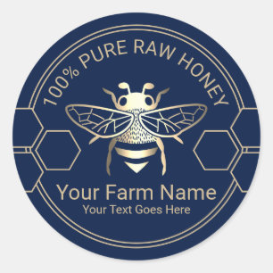 Honey Jar Bee Honey Apiary Beekeeper Navy & Gold Runder Aufkleber