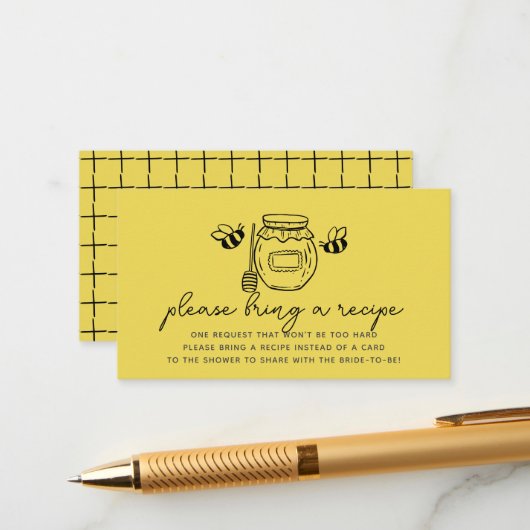 Honey Jar & Bees Bridal Shower Recipe Request Begleitkarte (Vorderseite/Rückseite Beispiel)