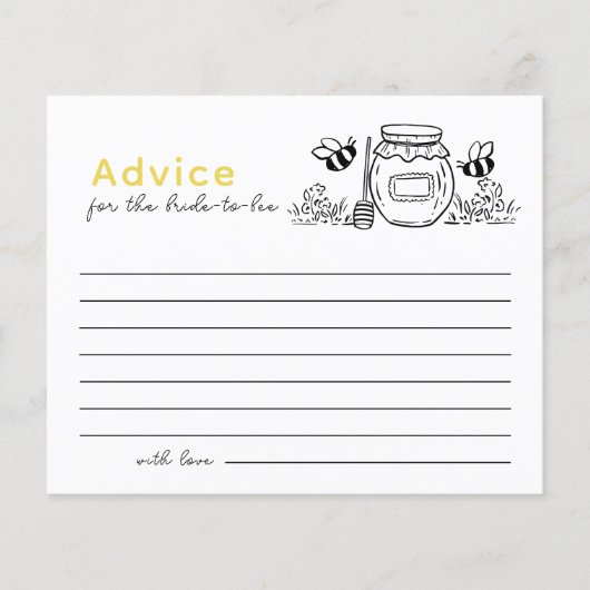 Honey Jar & Bees Bridal Shower White Advice Card (Vorderseite)