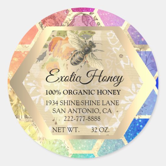 Honey Jar Honeybee Honeycomb Apiary Gold Rainbow Runder Aufkleber (Vorderseite)