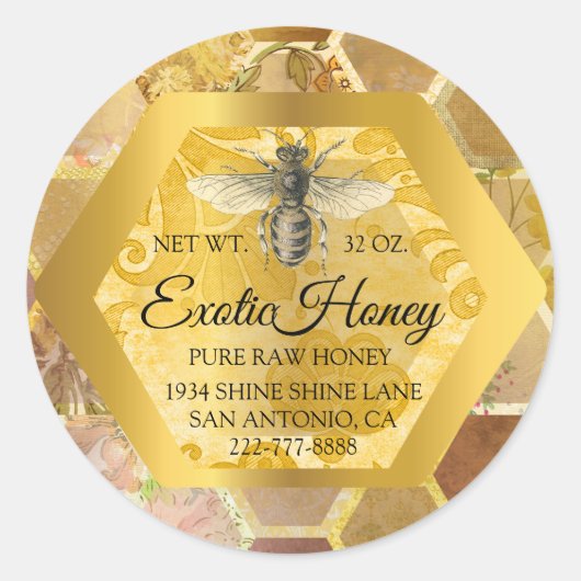 Honey Jar Honeybee Honeycomb Apiary Gold VIP Runder Aufkleber (Vorderseite)