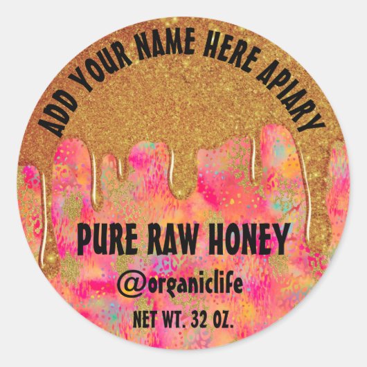 Honey Jar Honeybee Honeycomb Gold Tropfen Pink Red Runder Aufkleber (Vorderseite)