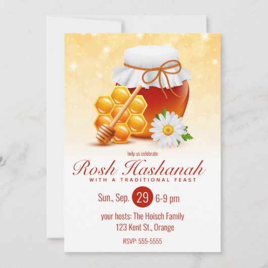 Honey Jar, Honeycomb, Daisy Rosh Hashanah Einladung (Vorderseite)