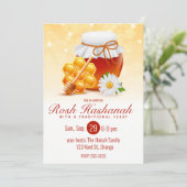 Honey Jar, Honeycomb, Daisy Rosh Hashanah Einladung (Stehend Vorderseite)