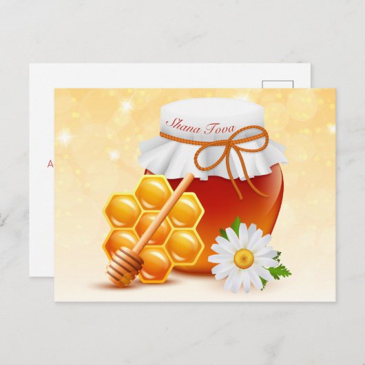 Honey Jar, Honeycomb, Daisy Rosh Hashanah Postkarte (Vorne/Hinten)