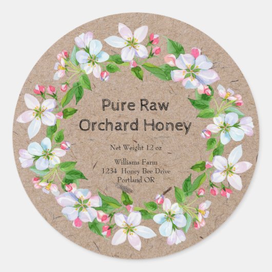Honey Jar Kraft Paper Label | Orchard Honey Runder Aufkleber (Vorderseite)