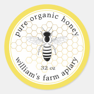 Honey Jar Label Bee Apiary Gold Honeycomb Gelb Runder Aufkleber