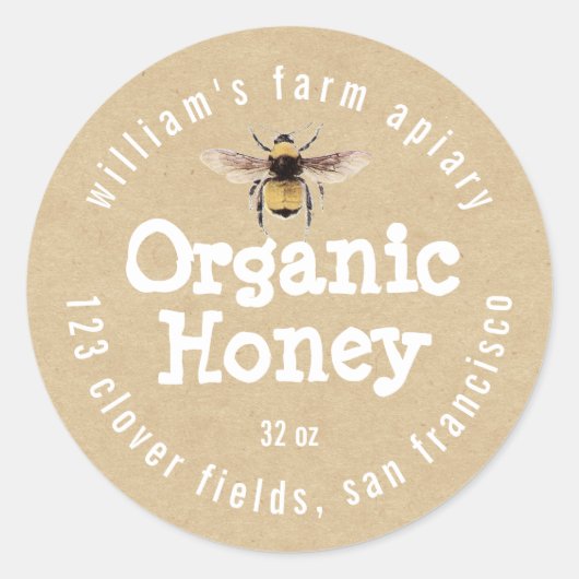 Honey Jar Label Honey Bee Apiary Kraft Paper Runder Aufkleber (Vorderseite)