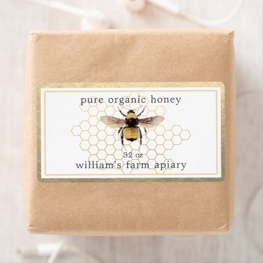 Honey Jar Label Honeybee Apiary Honeycomb Gold (Insitu)