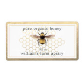 Honey Jar Label Honeybee Apiary Honeycomb Gold (Vorne)