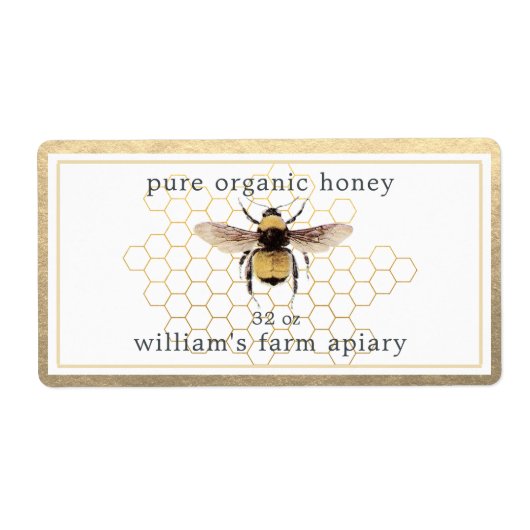 Honey Jar Label Honeybee Apiary Honeycomb Gold (Vorne)