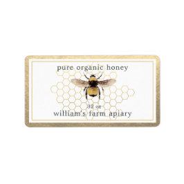 Honey Jar Label Honeybee Apiary Honeycomb Gold Adressaufkleber