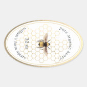 Honey Jar Label Honeybee Apiary Honeycomb Gold Ovaler Aufkleber (Vorderseite)