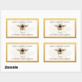 Honey Jar Label Honeybee Apiary Honeycomb Gold Rechteckiger Aufkleber (Blatt)