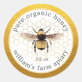 Honey Jar Label Honeybee Apiary Honeycomb Gold Runder Aufkleber