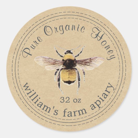 Honey Jar Label Honeybee Apiary Kraft Paper Runder Aufkleber (Vorderseite)