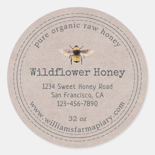 Honey Jar Label Honeybee Apiary Kraft Paper Runder Aufkleber (Vorderseite)