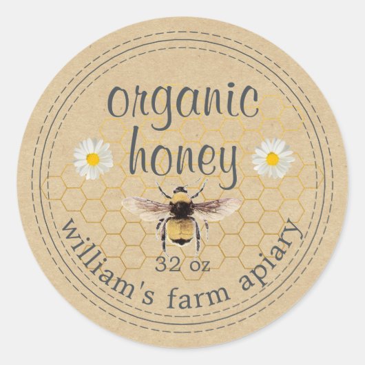 Honey Jar Label Honeybee Apiary Kraft Paper Runder Aufkleber (Vorderseite)