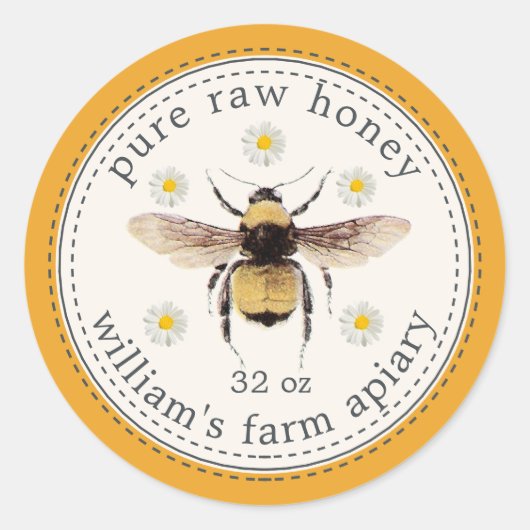 Honey Jar Label Honeybee Apiary Mellow Yellow Runder Aufkleber (Vorderseite)