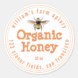 Honey Jar Label Honeybee Apiary Orange White Runder Aufkleber