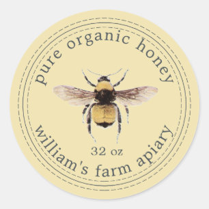 Honey Jar Label Honeybee Apiary Pastel Yellow Runder Aufkleber