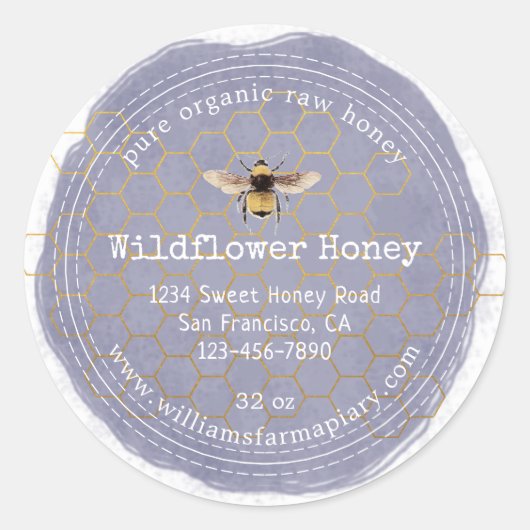 Honey Jar Label Honeybee Apiary Runder Aufkleber (Vorderseite)