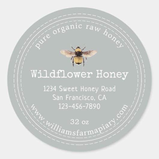 Honey Jar Label Honeybee Apiary Storm Gray Runder Aufkleber (Vorderseite)