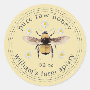 Honey Jar Label Honeybee Apiary Yellow Runder Aufkleber