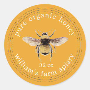 Honey Jar Label Honeybee Apiary Yellow Runder Aufkleber