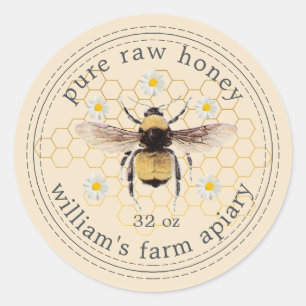 Honey Jar Label Honeybee Apiary Yellow Runder Aufkleber