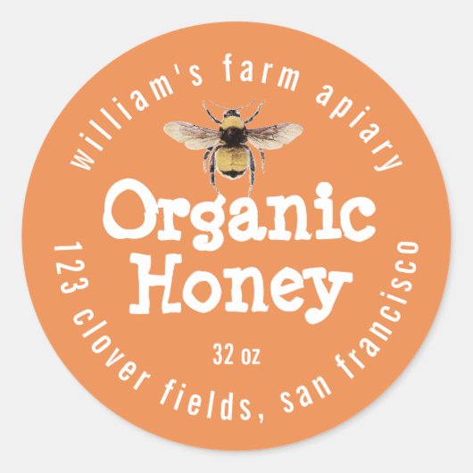 Honey Jar Label Honeybee Runder Aufkleber (Vorderseite)