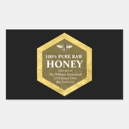 Honey Jar Label | Honigbiene und Apiary Name Rechteckiger Aufkleber (Vorderseite)