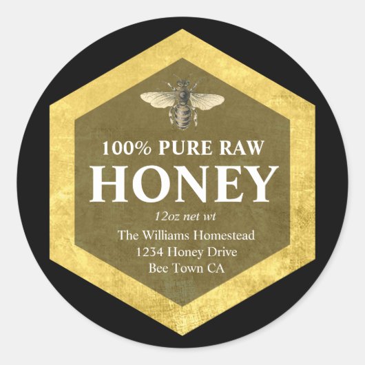 Honey Jar Label | Honigbiene und Apiary Name Runder Aufkleber (Vorderseite)