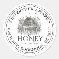 Honey Jar Label (Vintag Skep) gepunktete Grenze