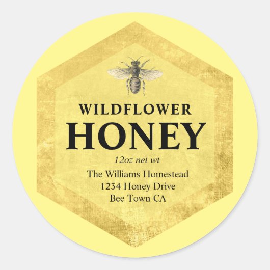Honey Jar Label | Wildblume Honey | Name des Empfä Runder Aufkleber (Vorderseite)