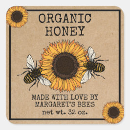 Honey Jar Labels Honeybee Honeycomb Bee Apiary Quadratischer Aufkleber