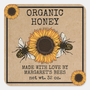Honey Jar Labels Honeybee Honeycomb Bee Apiary Quadratischer Aufkleber