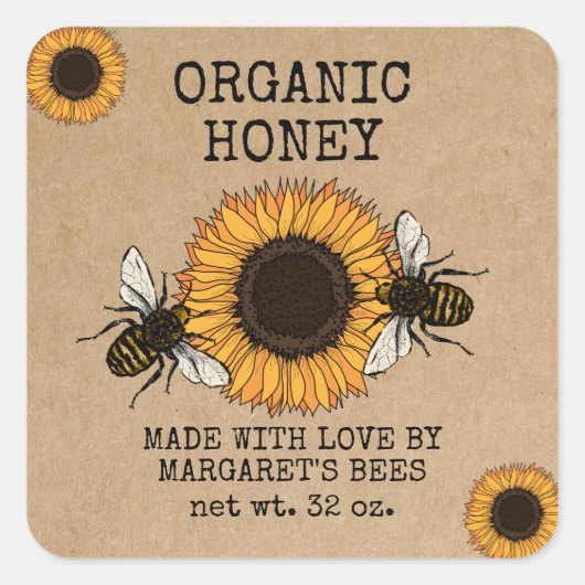 Honey Jar Labels Honeybee Honeycomb Bee Apiary Quadratischer Aufkleber (Vorderseite)