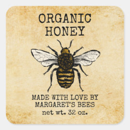 Honey Jar Labels Honeybee Honeycomb Bee Apiary Quadratischer Aufkleber
